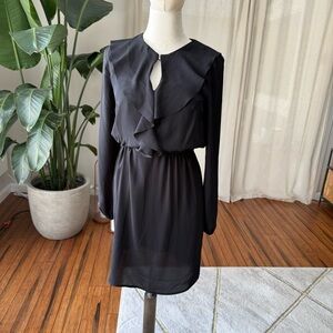 🖤 H&M Black Ruffle Front Long Sleeve Dress – Size 4 (US)